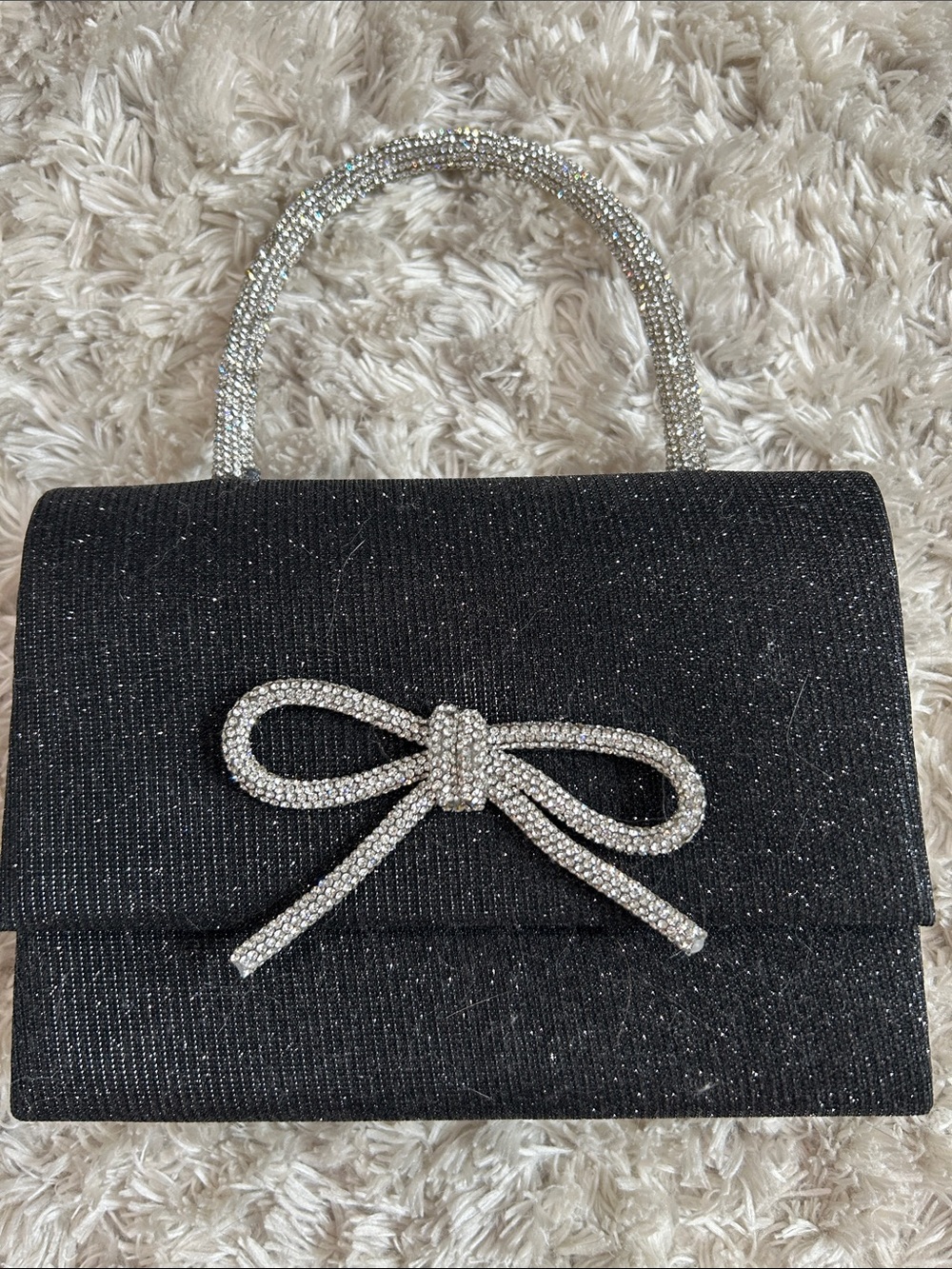 Elegant Black Rhinestone Bow Top-Handle Evening Bag